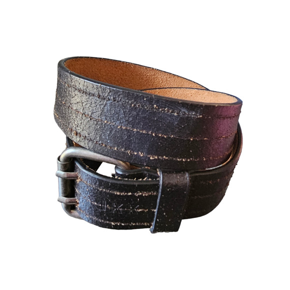 IKKS Vintage black leather silver belt children's kids boys girls casual 20-24"